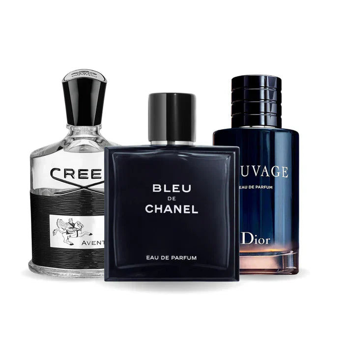 Coffret 3 Parfums : Creed AVENTUS, BLEU DE CHANEL & Dior SAUVAGE – 100 ml chacun