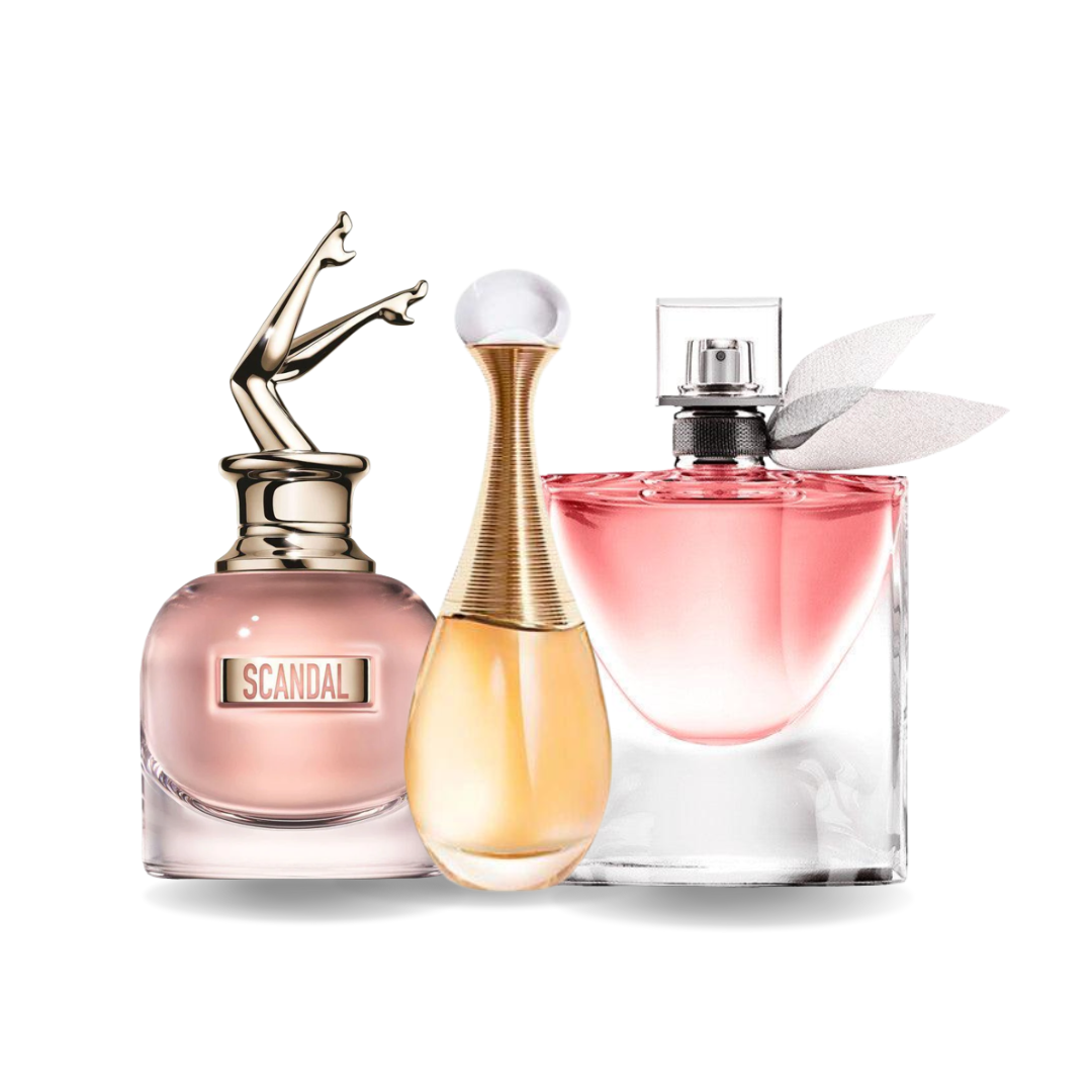 Coffret 3 Parfums : SCANDAL, J’ADORE & LA VIE EST BELLE – 100 ml chacun