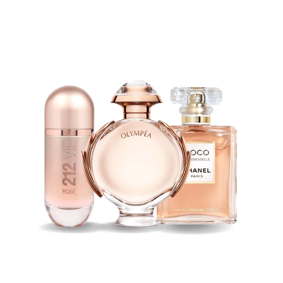 Coffret 3 Parfums : 212 VIP ROSÉ, OLYMPÉA & COCO MADEMOISELLE – 100 ml chacun