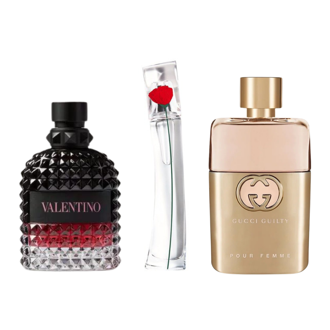 Coffret 3 Parfums : GUCCI GUILTY, VALENTINO INTENSE & FLOWER BY KENZO – 100 ml